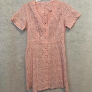 Vintage Pink Eyelet Short Sleeve A‎ Line Dress